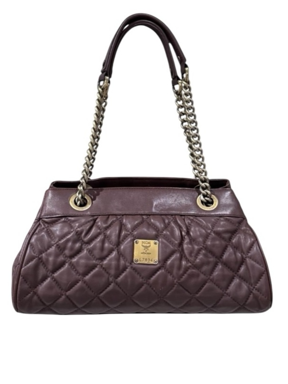 MCM Brown Leather Quilted Chain Detail Shoulder Bag